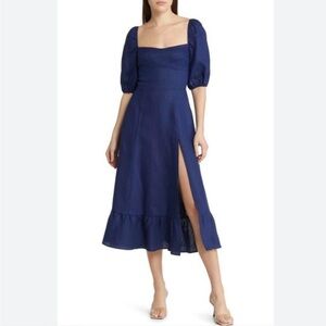 Navy Blue Reformation Belgium Linen Dress